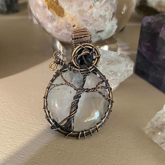 Clear Quartz Tree Of Life Copper Wired Pendant - Picture 1 of 5